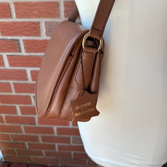 Ganson Chestnut Leather Crossbody Flap Over Purse - Never Used - Picture 3 of 6